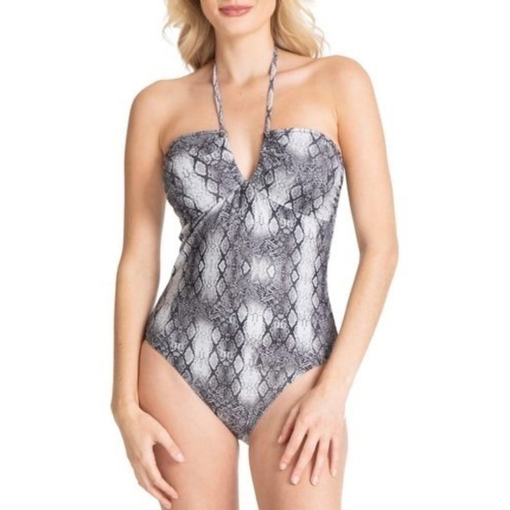 RACHEL Rachel Roy Grey Snakeskin Print Halter One Piece Swimsuit Size Small NWT